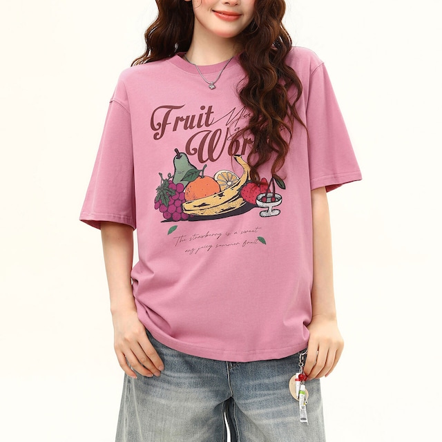 フルーツグラフィックレトロレタリングTシャツ 2col R02405