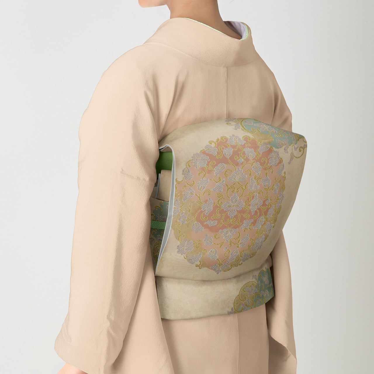 川島織物 色紙模様絣金糸袋帯着物 013a p 