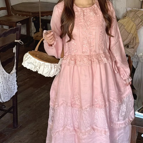 サイドリボンレース刺繍ワンピ ・12450