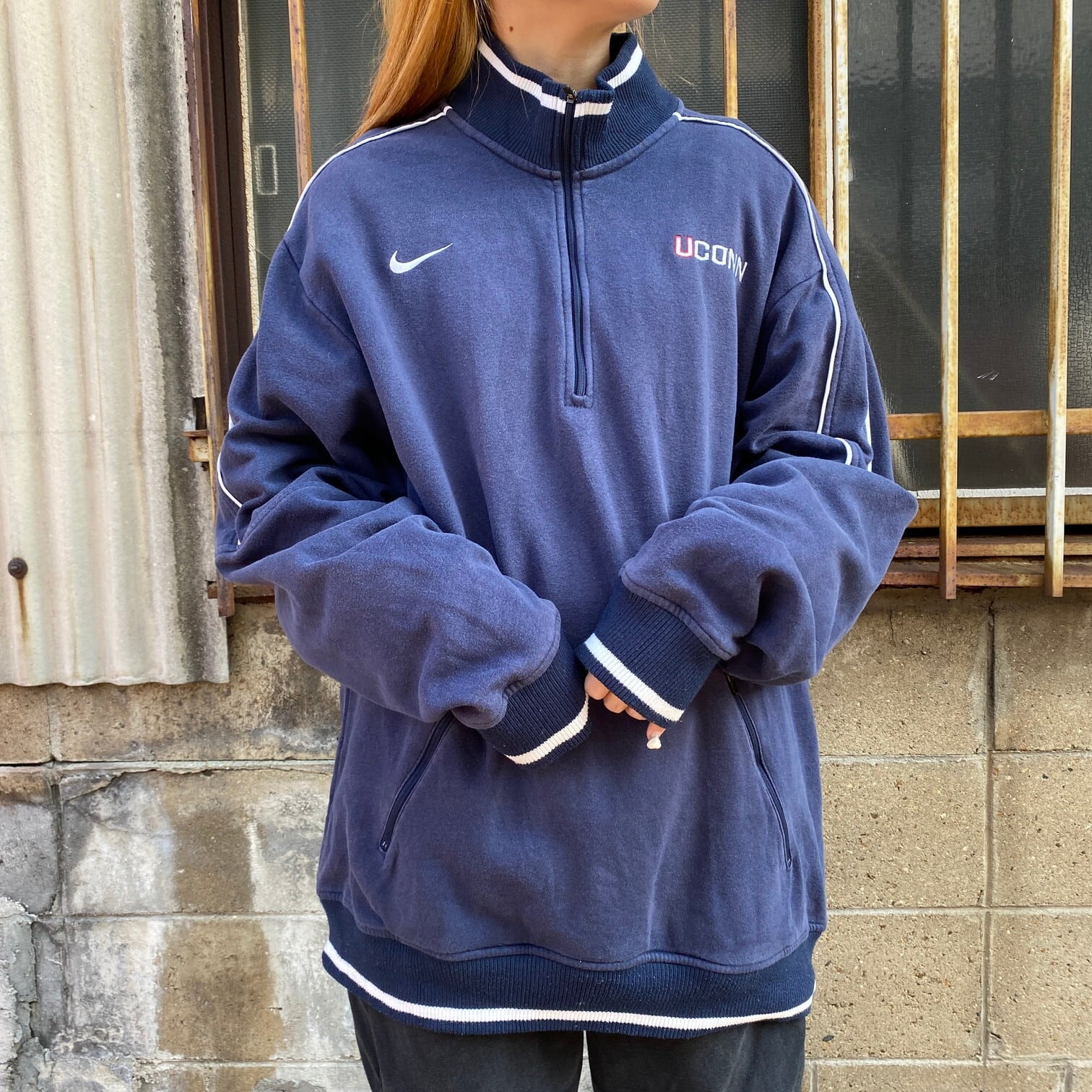 NIKE ナイキ ロゴ刺? ハーフジップ スウェットシャツ メンズXL 古着 