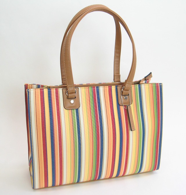 カラフルファブリック素材A4スクエアトート キャンバス生地  フローストライプ