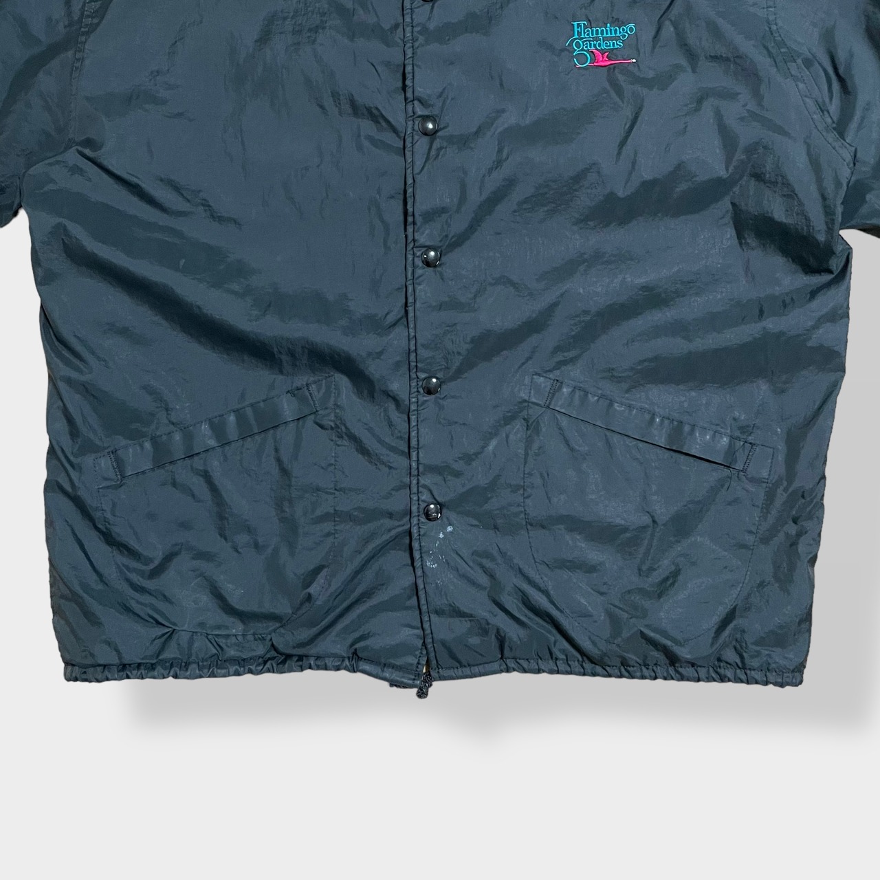 【Dunbrooke】90s USA製 コーチジャケット ジャンパー ナイロンジャケット ワンポイントロゴ 刺繍ロゴ スナップボタン 黒 ライトアウター X-LARG ビッグサイズ 春 秋 US古着