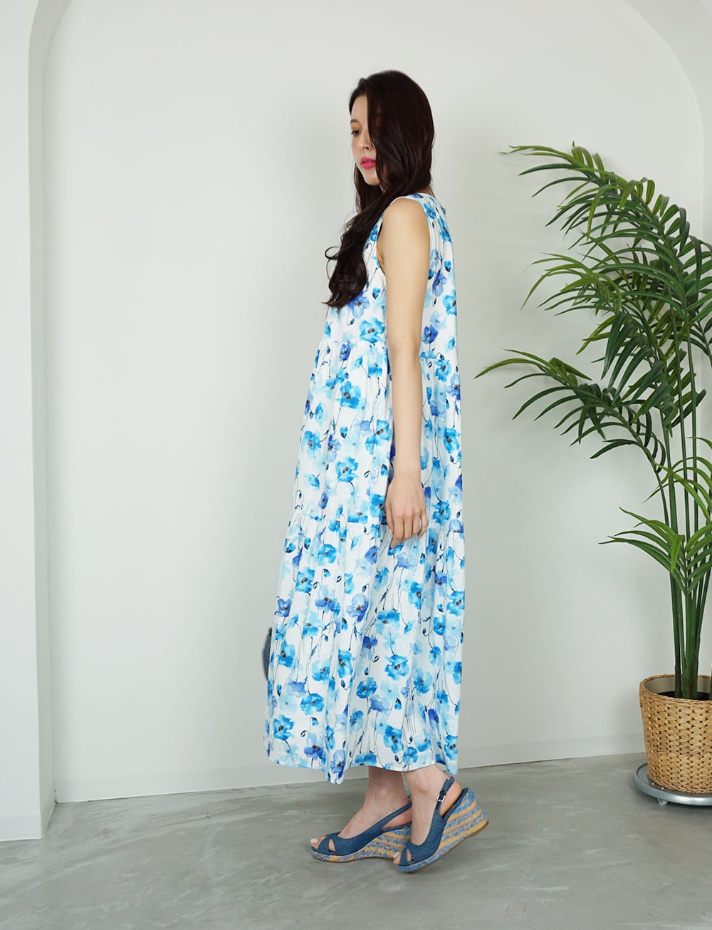 フラワーコットンティアードワンピース blue×white | amin pur