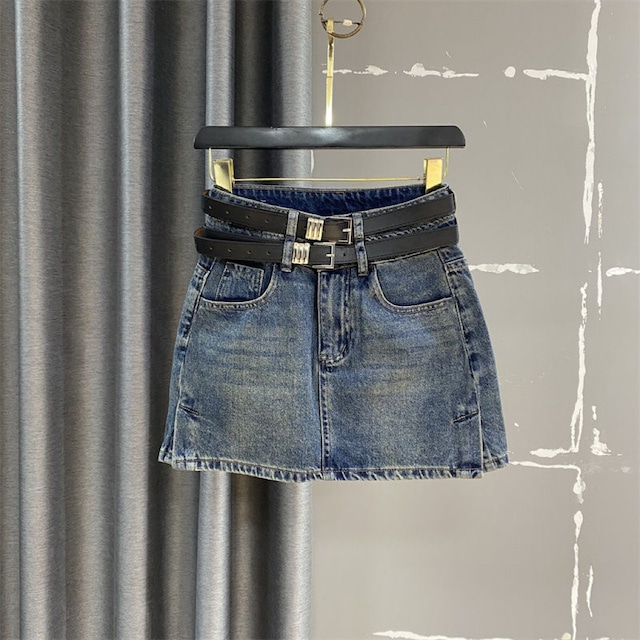 kids ベルト付きデニムミニスカート