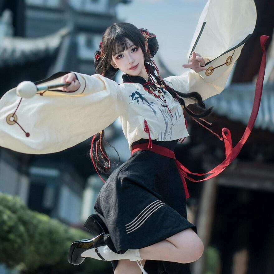 中華ロリィタ 3点 セットアップ 姫袖 ミニスカ ベルト付き 秋服