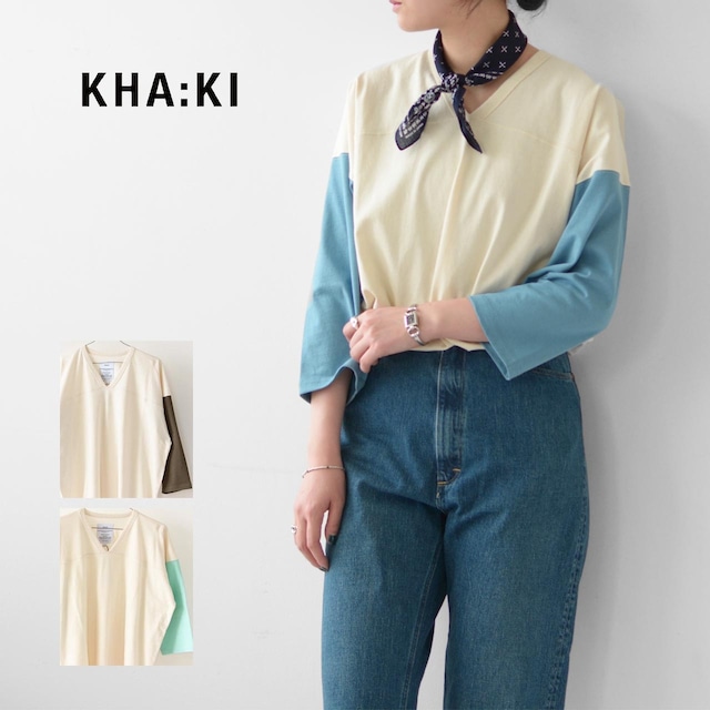 KHA:KI [カーキ] WIDE SLEEVE V/N TOP [MIL23HCS3340] ワイド スリーブ Vネック トップ・カットソー・コットンシャツ・Vネックカットソー・LADY'S [2023SS]