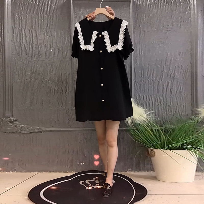 薄手サマードレス レースサイドウェスト 大きめサイズ 夏物 ミックスインファッション69442436422