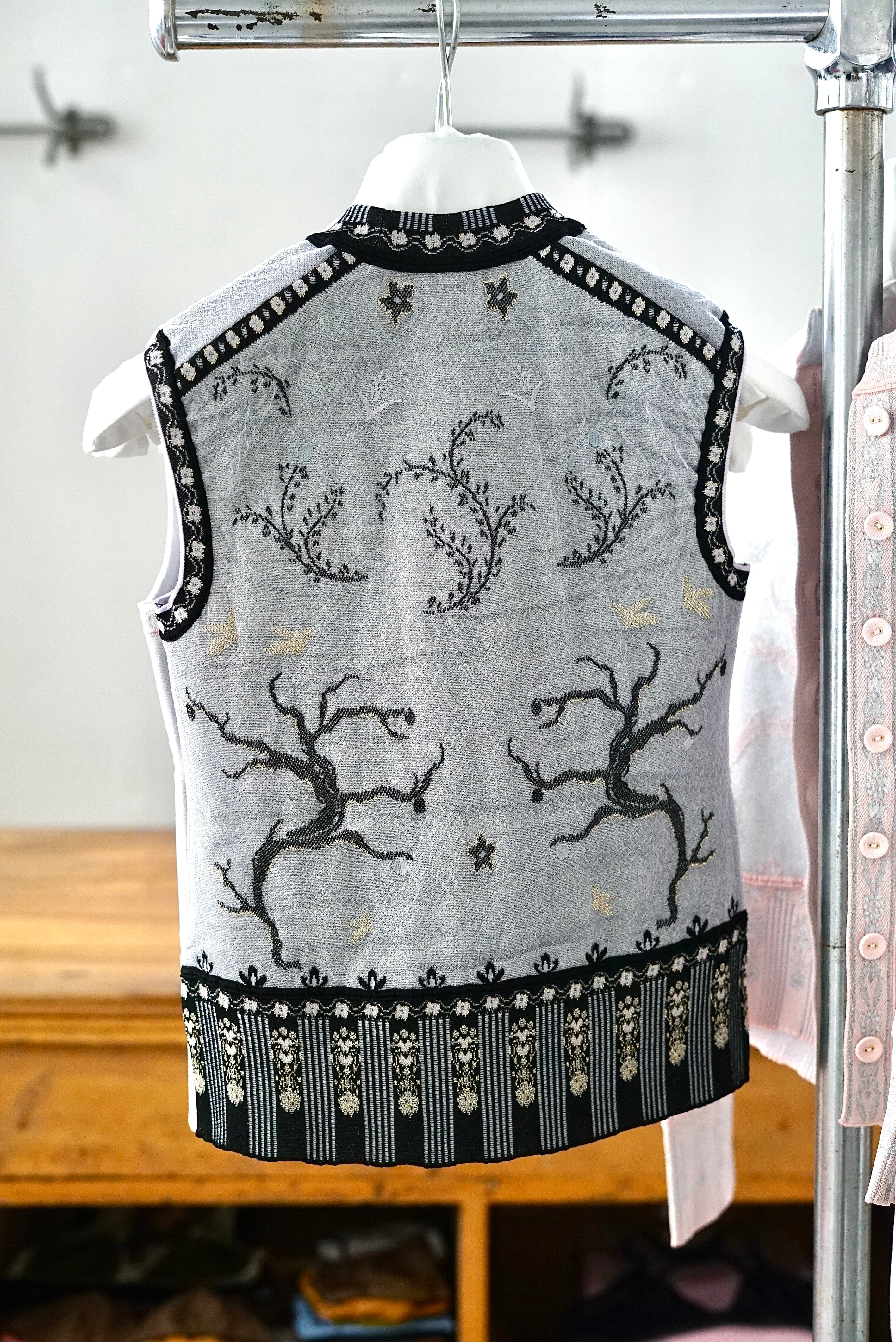 Mame Kurogouchi / Layered Jacquard Knit Top ( BLACK, PINK