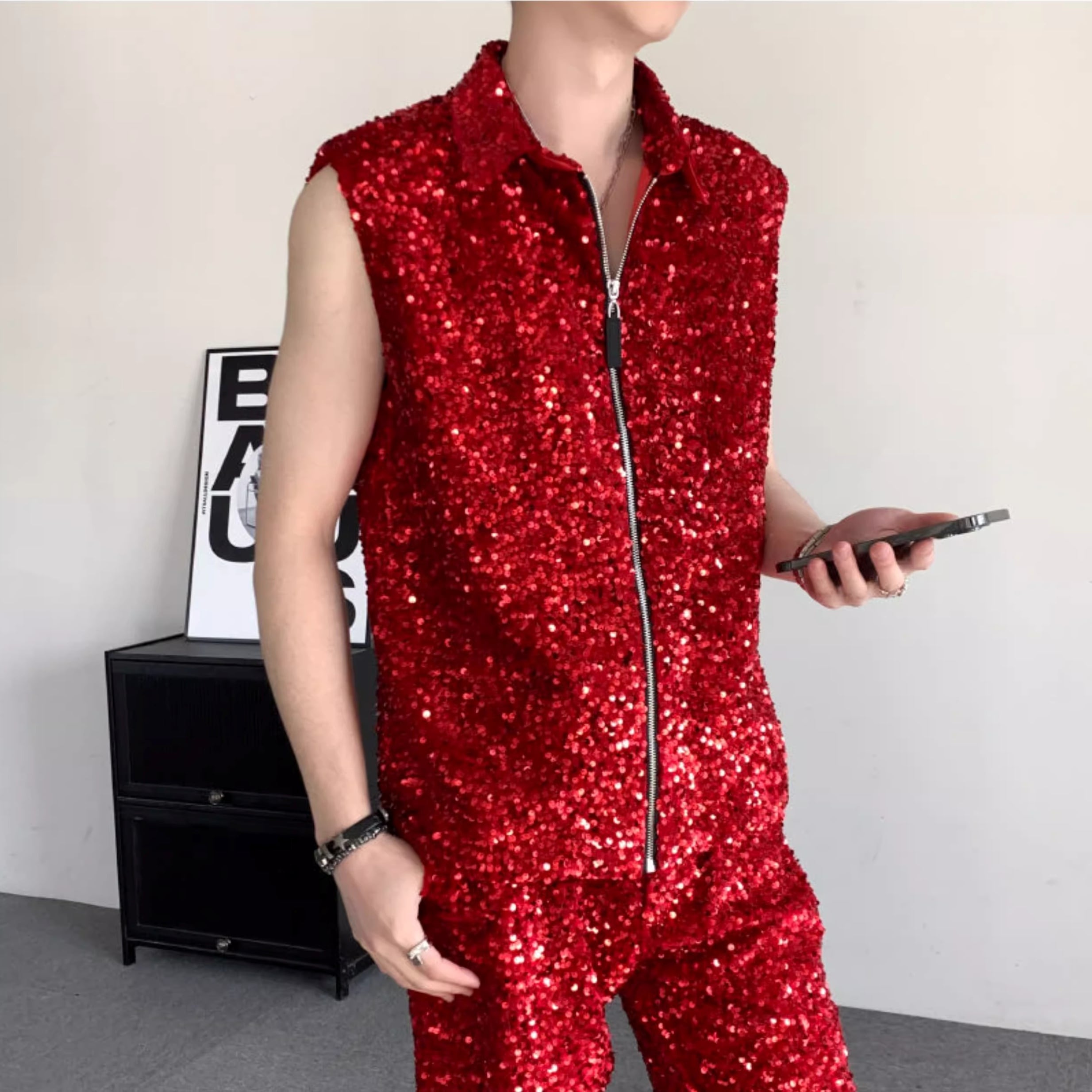 スパンコール装飾ノースリーブベスト 1color MOJ0106