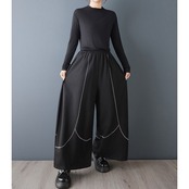 曲線 ステッチ ワイド パンツ  00366