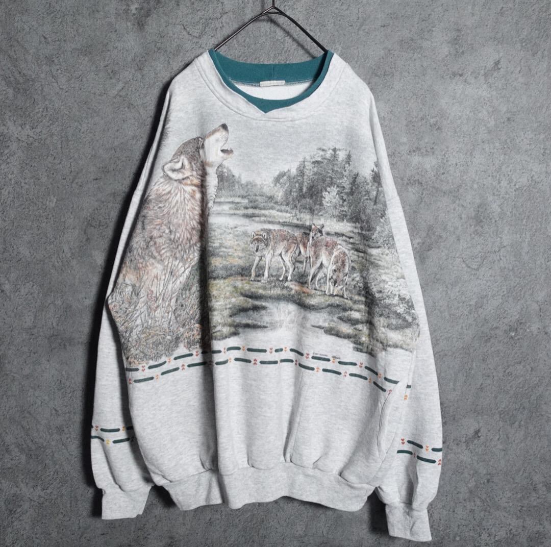 “ART UNLIMITED“ wolf print landscape oversized sweat