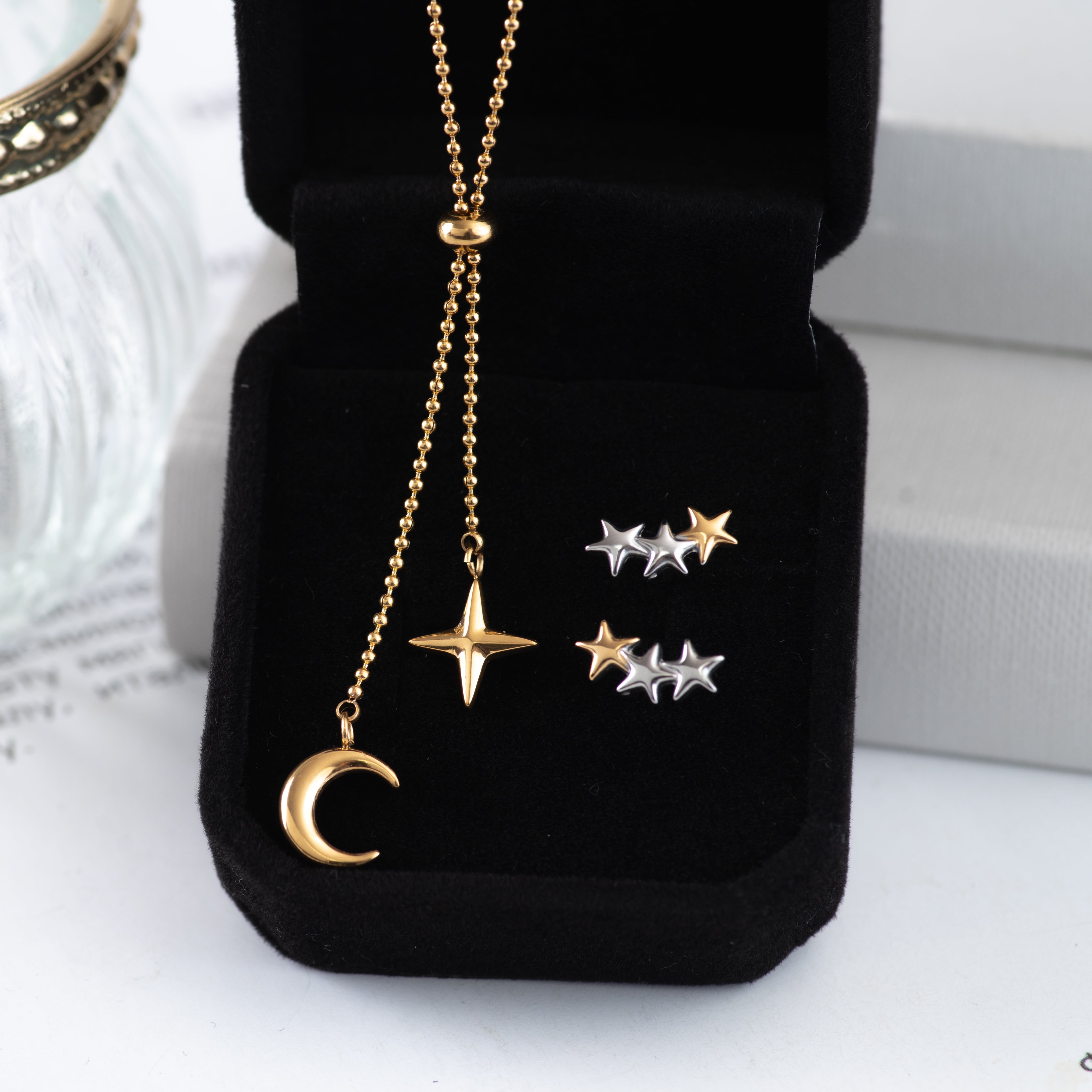 月と星 ネックレス 月と星のネックレス つけっぱなしOK の サージカルステンレス製