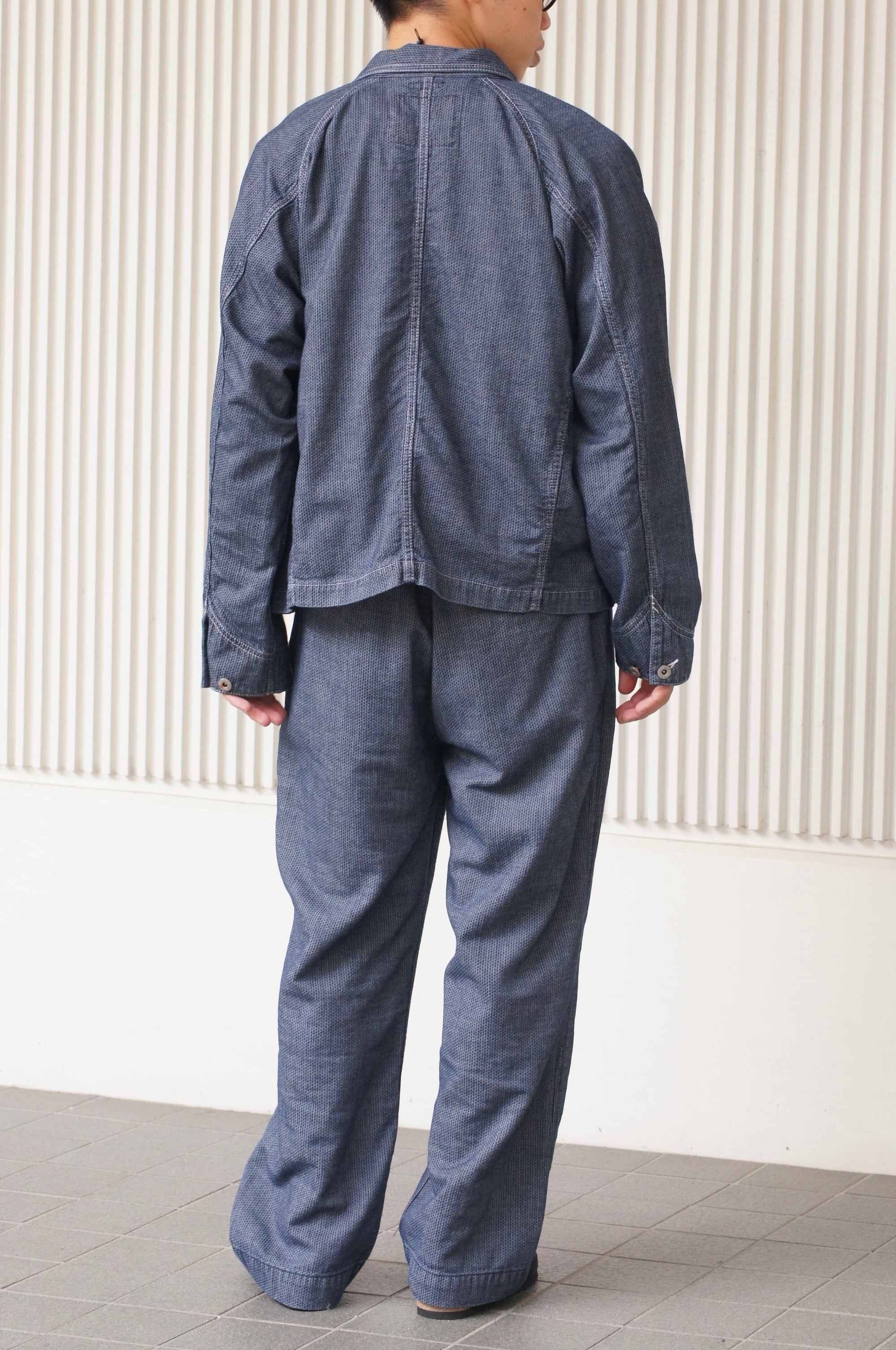 AOZORA BLUE HERVEN】SASHIKO CHAMBRAY SHORT COVERALL / INDIGO