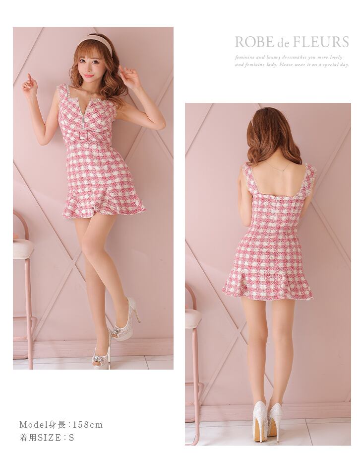 Robe de Fleurs ツイード　ミニドレス ROBE de FLEURS 黒 XSサイズ ツイードドレス