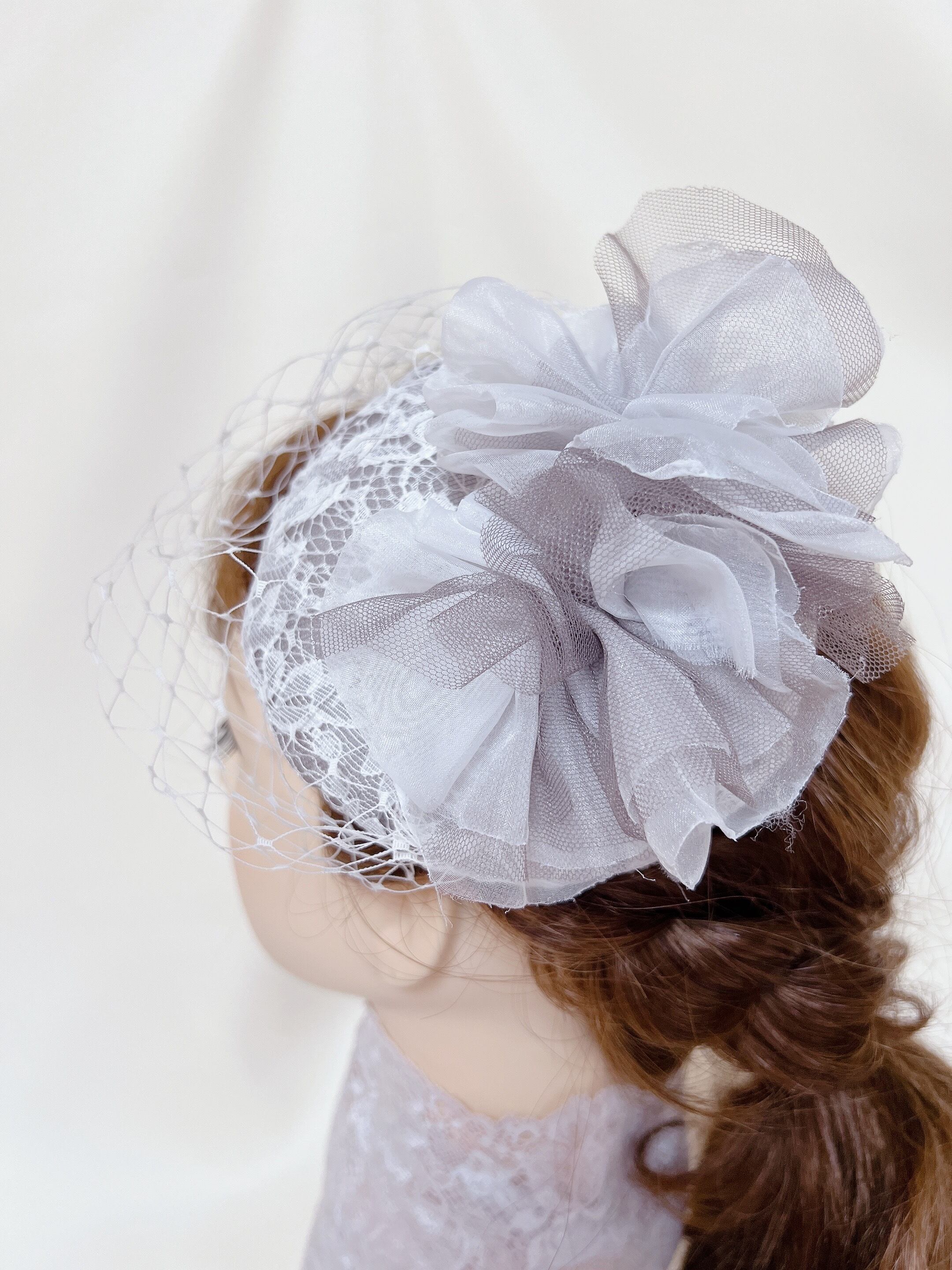 ピンクグレー レースのトークハット