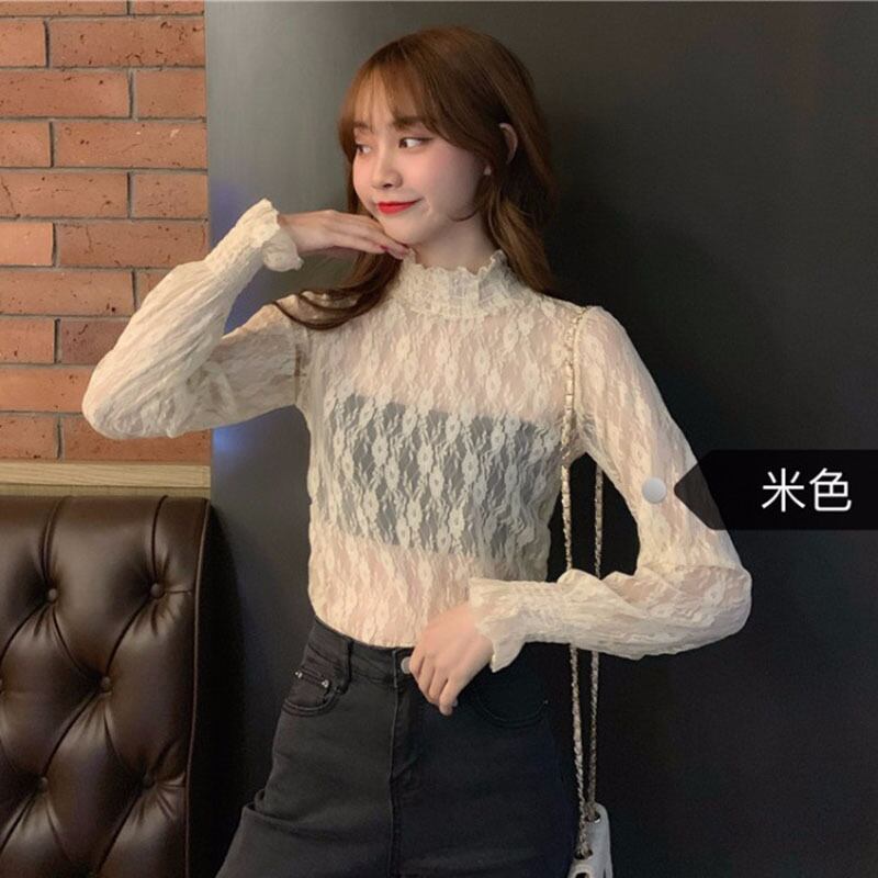 2020年秋冬新気質ベースのフェミニンなブラウス、ウエスタンハイネックフラワーメッシュレースシャツ 1号婦人41745995357