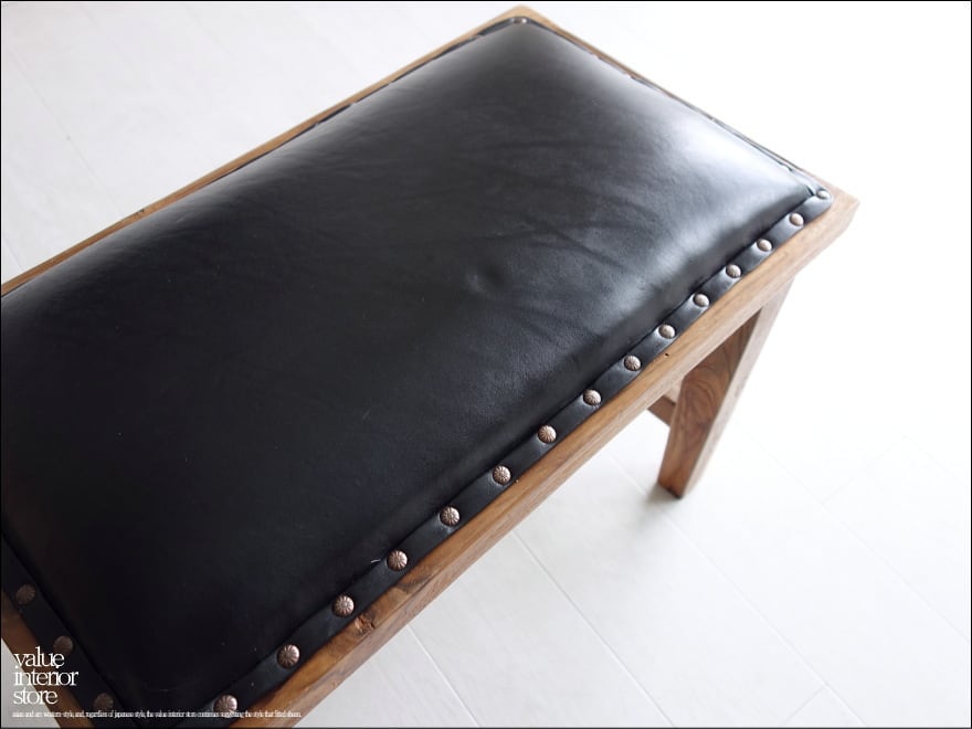 オールドチーク無垢材 レザーベンチBK60 イス オットマン スツール