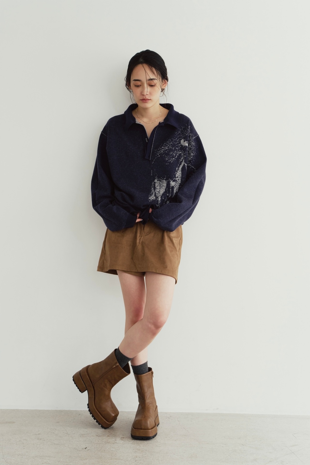 Reversible Jacquard Polo Knit / NAVY - 11