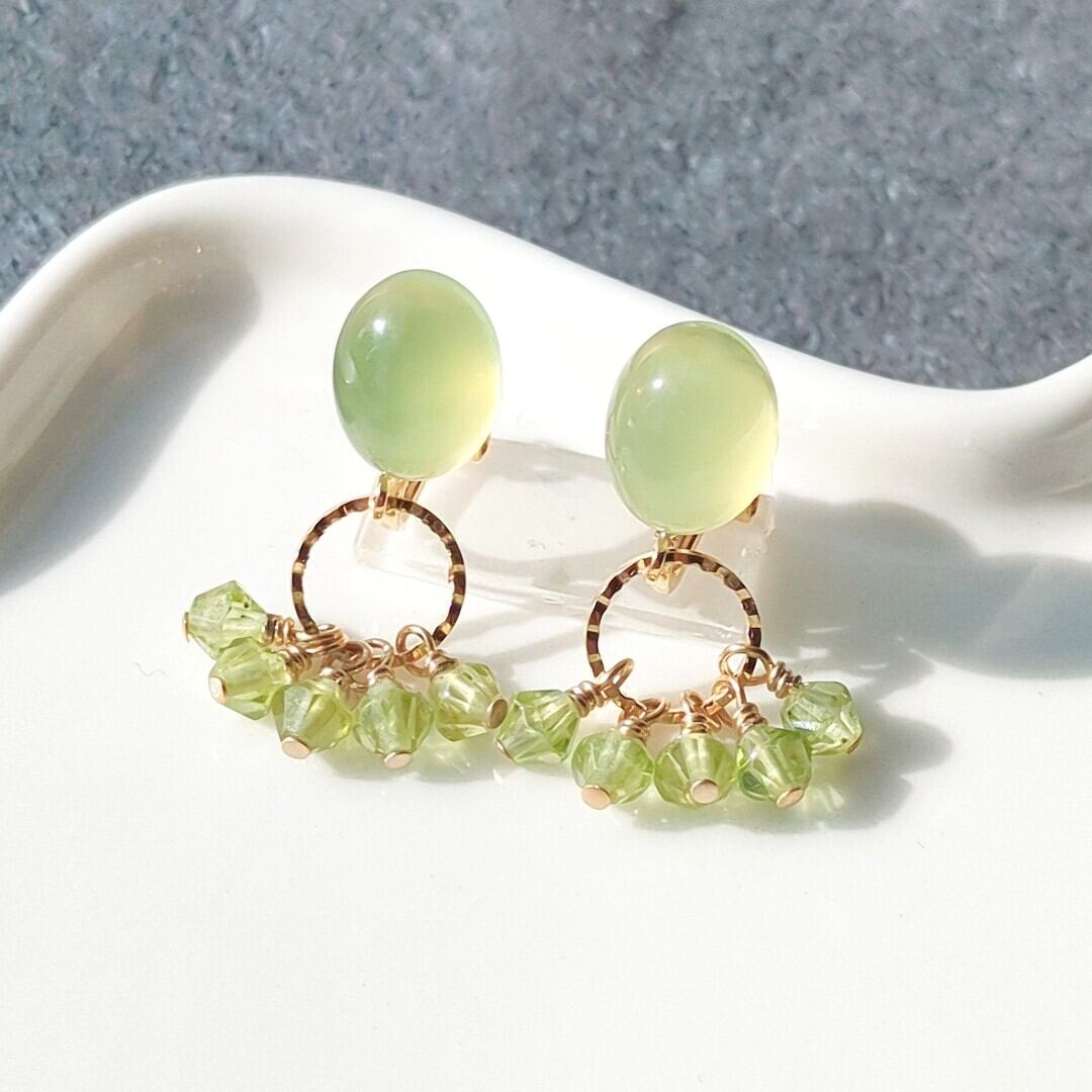ライムグリーンカルセドニー オーバルカボション×ペリドット ソロバン