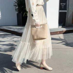 <5カラー>ボトムス スカート チュールスカート ティアード レース ロング丈 シンプル 大人可愛い フェミニン