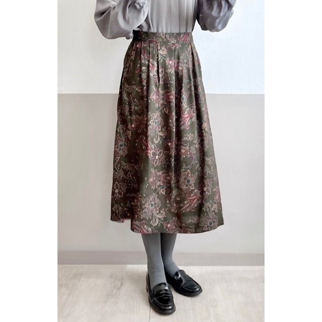 made in USA Olive Green Rayon Paisley Skirt