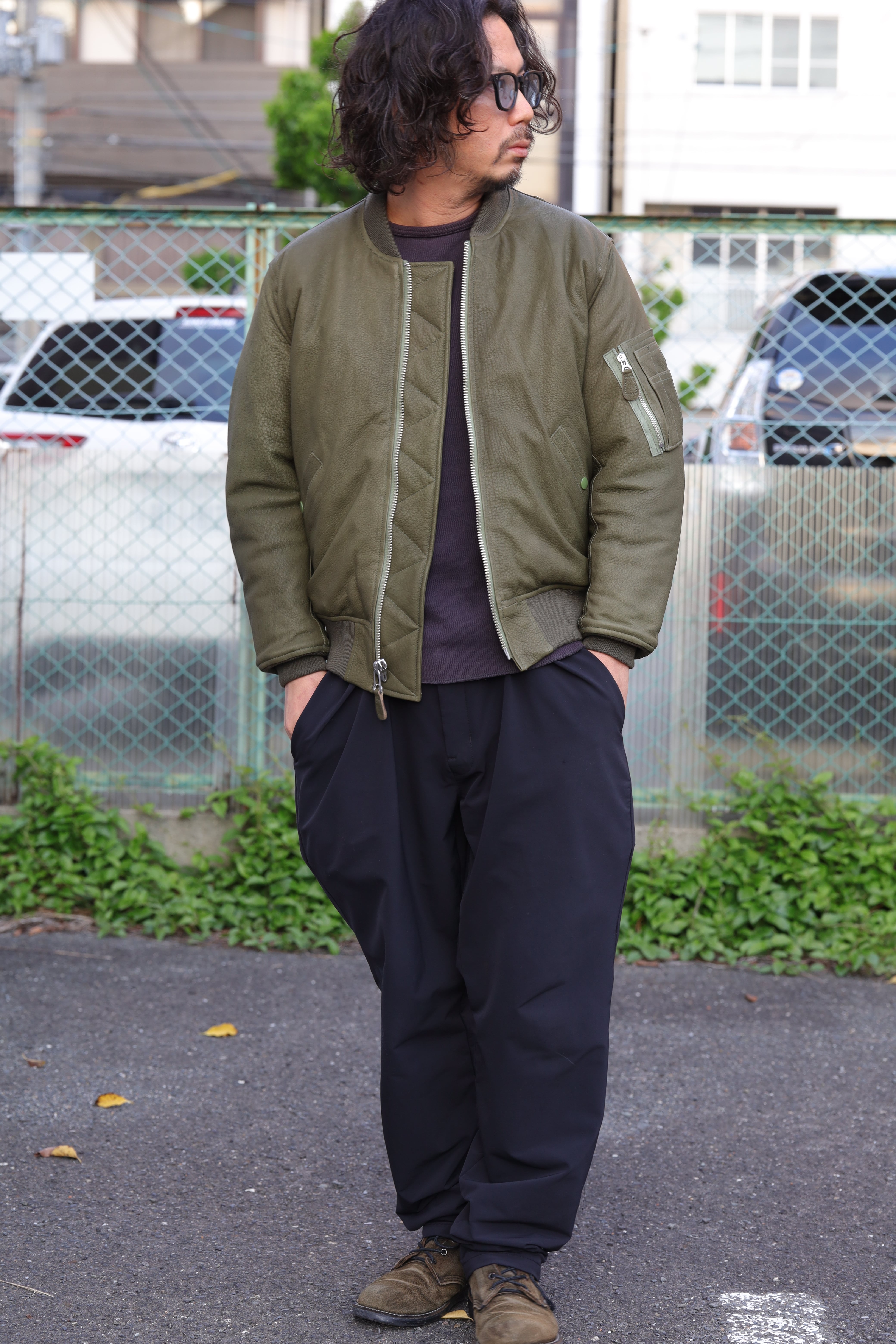 CYCLAS バルーンスリーブジャケット 羊革 モスグリーン 中古・古着通販】THROW by SLY (スロウバイスライ) VEGAN LEATHER