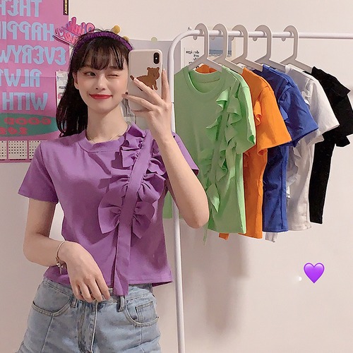✞ ハートリボンラウンドネックTシャツ ステッチ ✞ゴスロリ SM ミリ 甘ロリ クラロリ 和ロリ エレガント 黒ロリ 姫ロリ 華ロリ BB-BB3691775