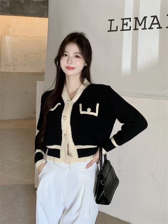 オータムウィンタースタンダードスリムニットカーディガンジャケット レトロ 秋物 冬物 ガールズファッション50646789846