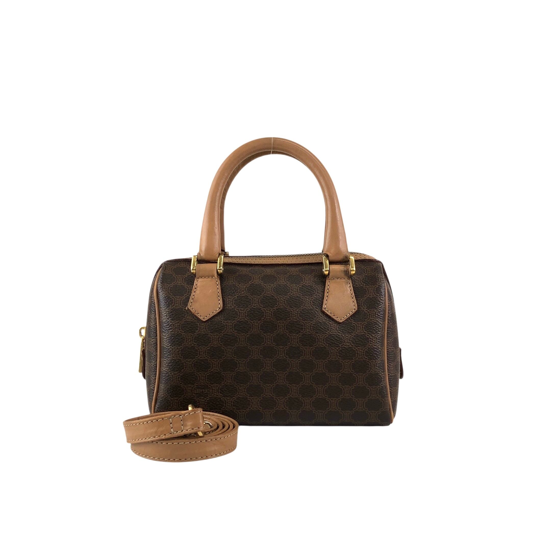 美品✨セリーヌ 2way ミニ ボストンバッグ ショルダー マカダム PVC CELINE セリーヌ マカダム ショルダーバッグ ブラウン PVCレザー 2way