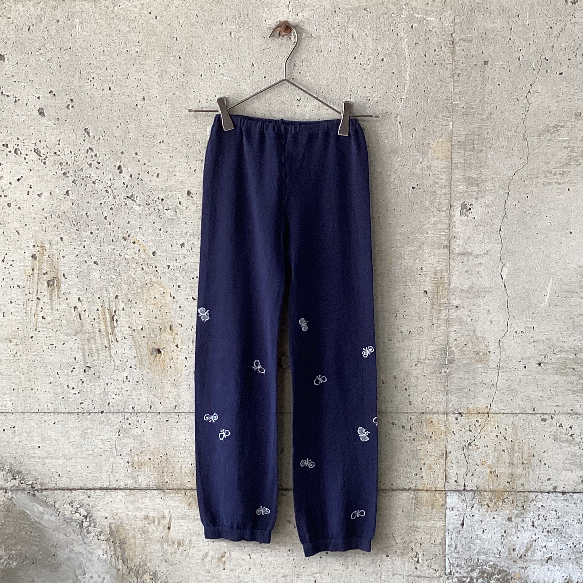 Navy butterfly embroidered pants