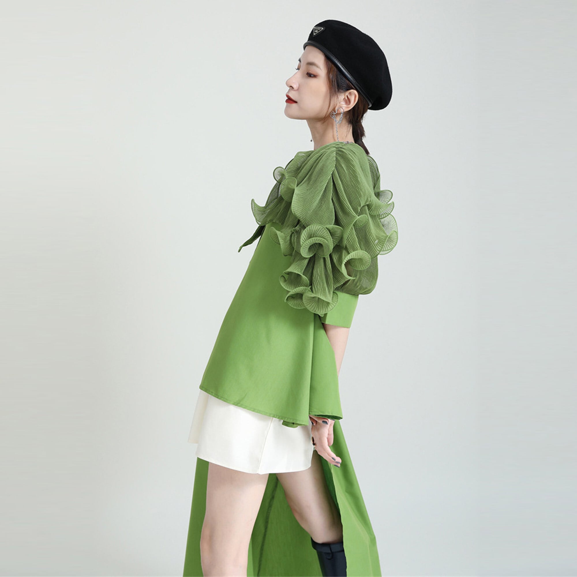 Asymmetry Organdie Short Sleeve Shirt | HEENIE HEENIE 公式