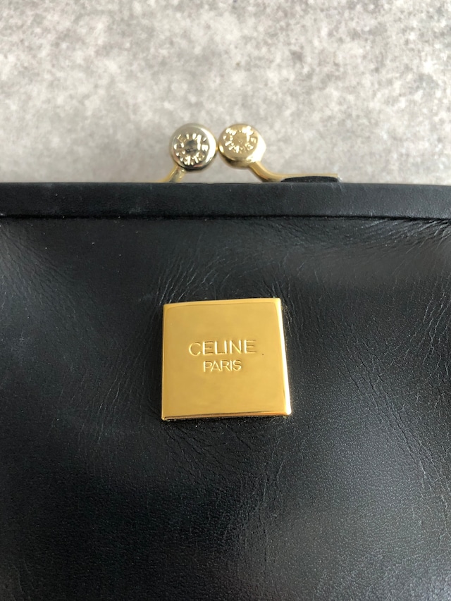 CELINE セリーヌ 財布 ブラック ロゴプレート レザー がま口 コインケース vintage ヴィンテージ オールド z4abfu