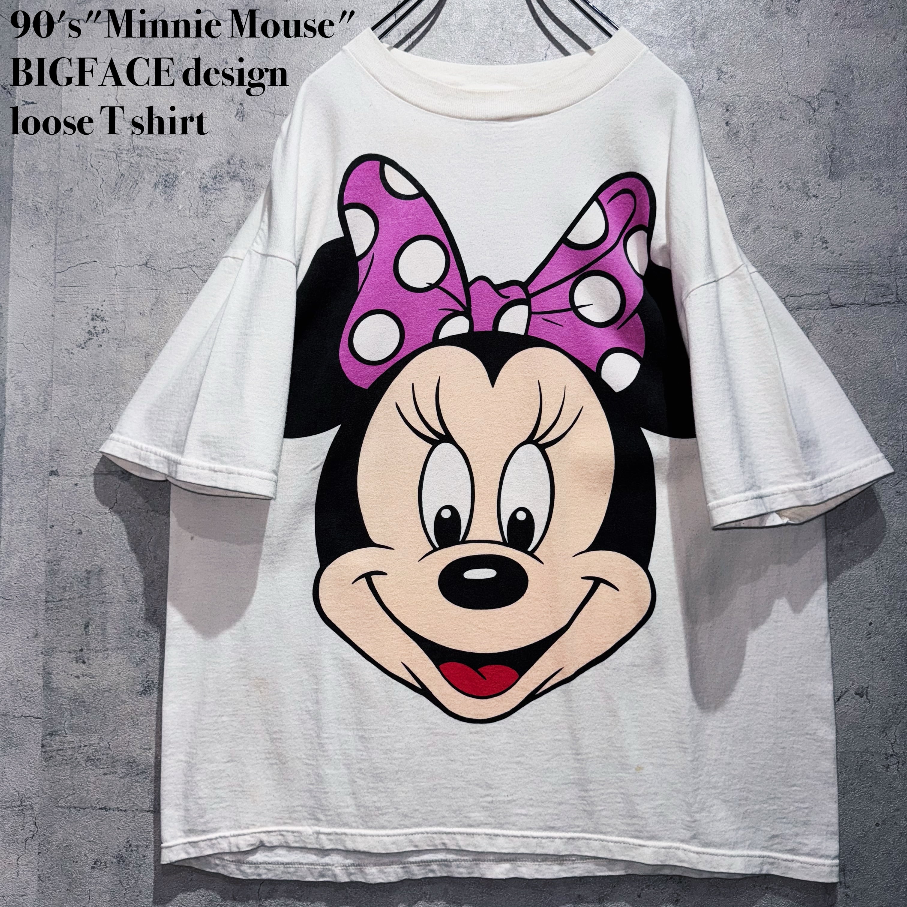 90's"Minnie Mouse"BIGFACE design loose T shirt