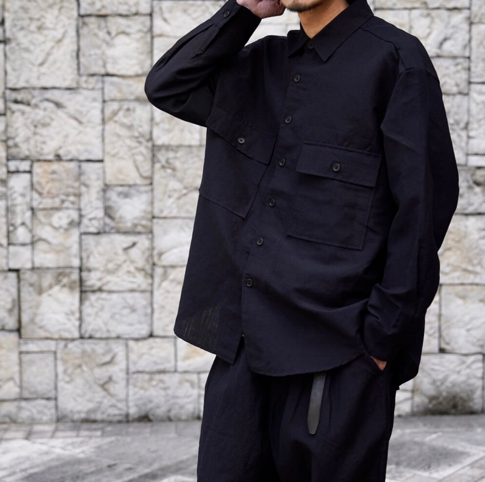 EVAN KINORI(エヴァン キノリ) / Big Shirt Tropical Wool/Linen Canvas -black- |  Signs powered by BASE