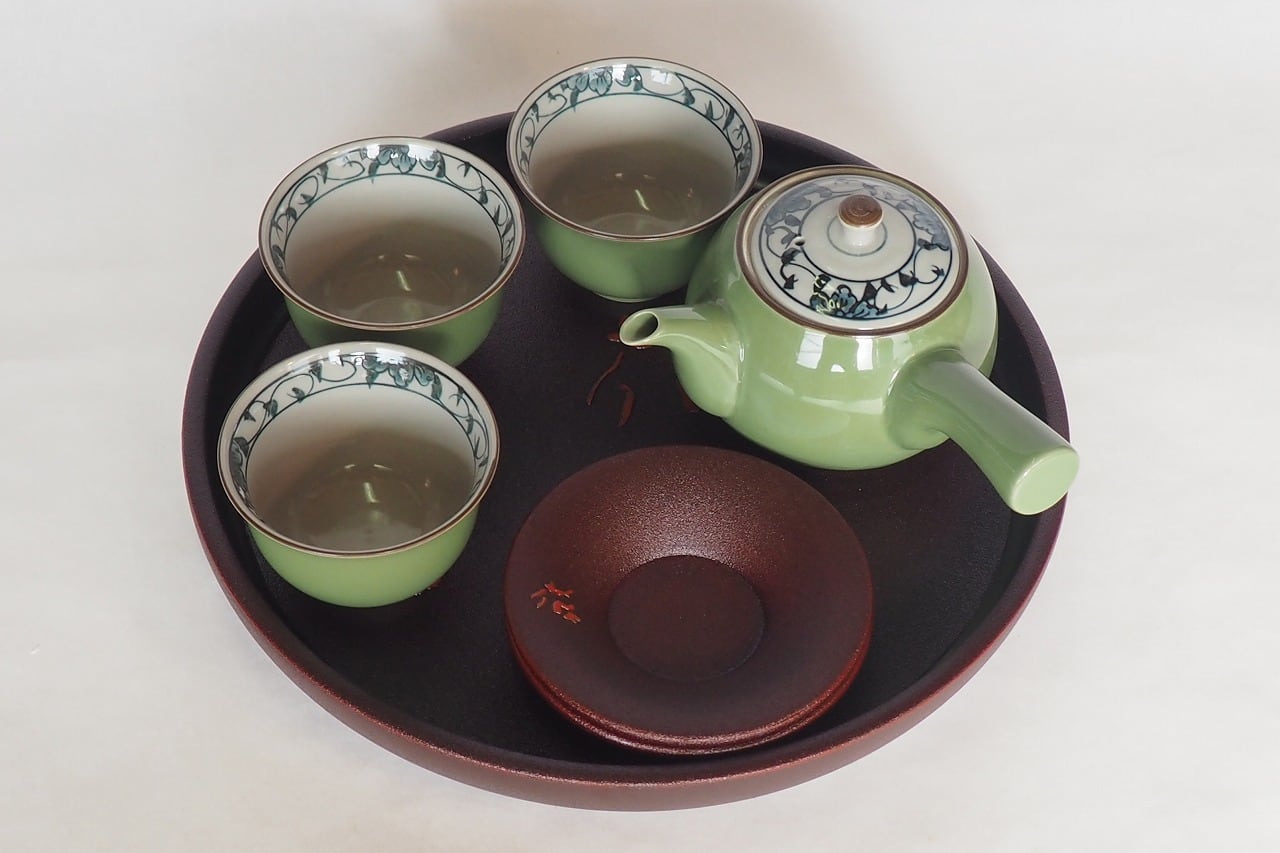 土佐古代塗 尺（30cm）丸盆【花】 | 土佐古代塗