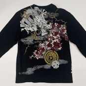 桜花爛漫 オウカランマン 和柄 桜 龍 長袖 ヘンリーネック Tシャツ XL/ブラック系 メンズ