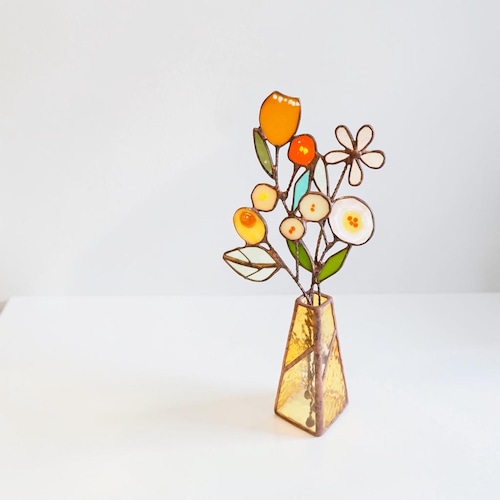 花束つき　ステンドグラス一輪挿し