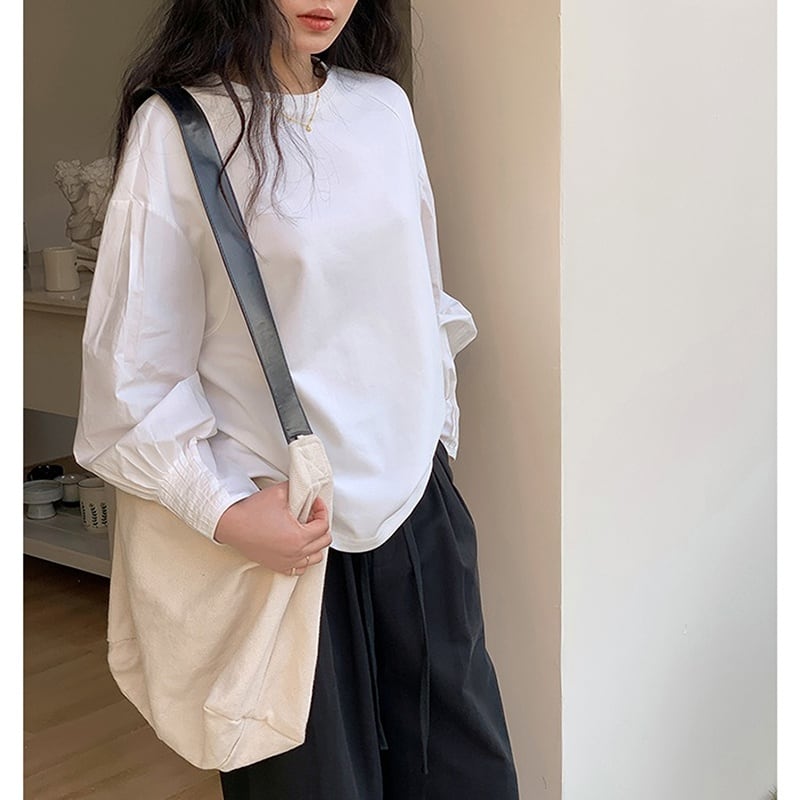 accordion cuffs crew neck tops j-0276