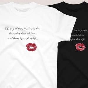 口紅とキスのメッセージTシャツ XS-3XLサイズ 選べる生地・ビッグシルエット 送料無料