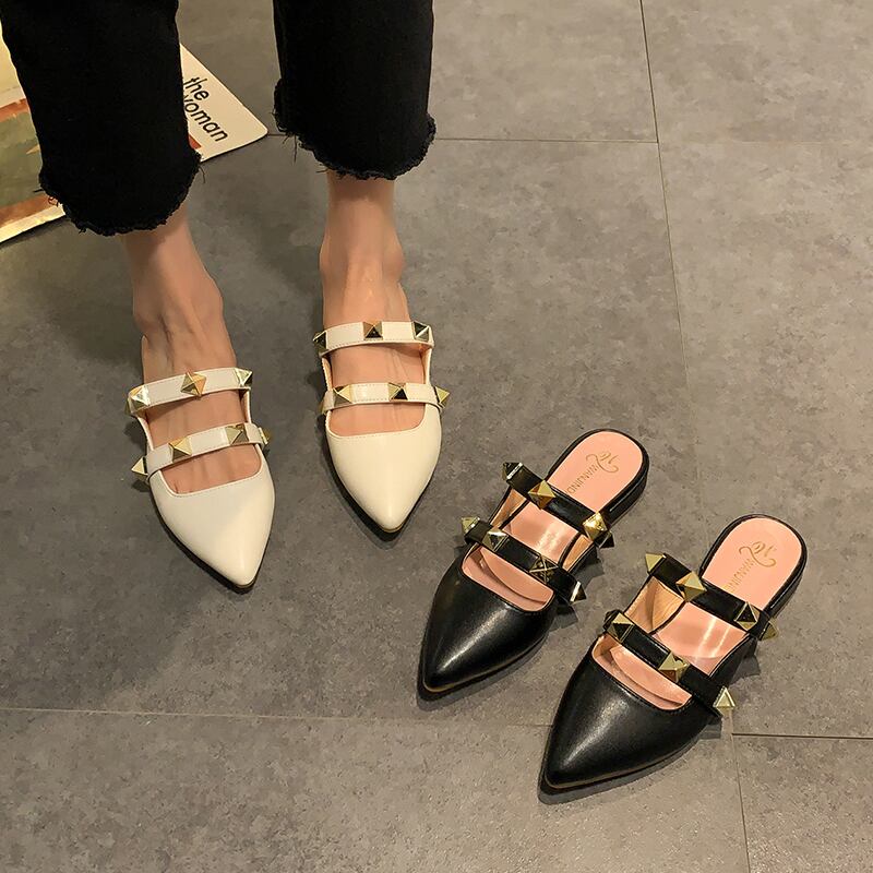 ミュールスプリングブラックカジュアル 靴 シューズ 春物 部族の婦人靴75703678545