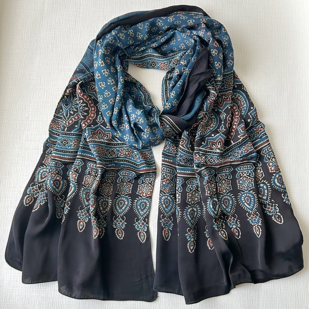 ストール アジュラック ブロックプリント モダールシルク G | アジアの