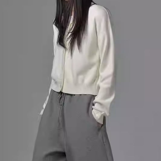 クロップド丈 長袖 ボタンフロント ニットカーディガン 2color ATO0072