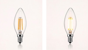 フィラメント型LEDシャンデリア電球 色温度2300K 15W相当 調光対応 口金E12、E14