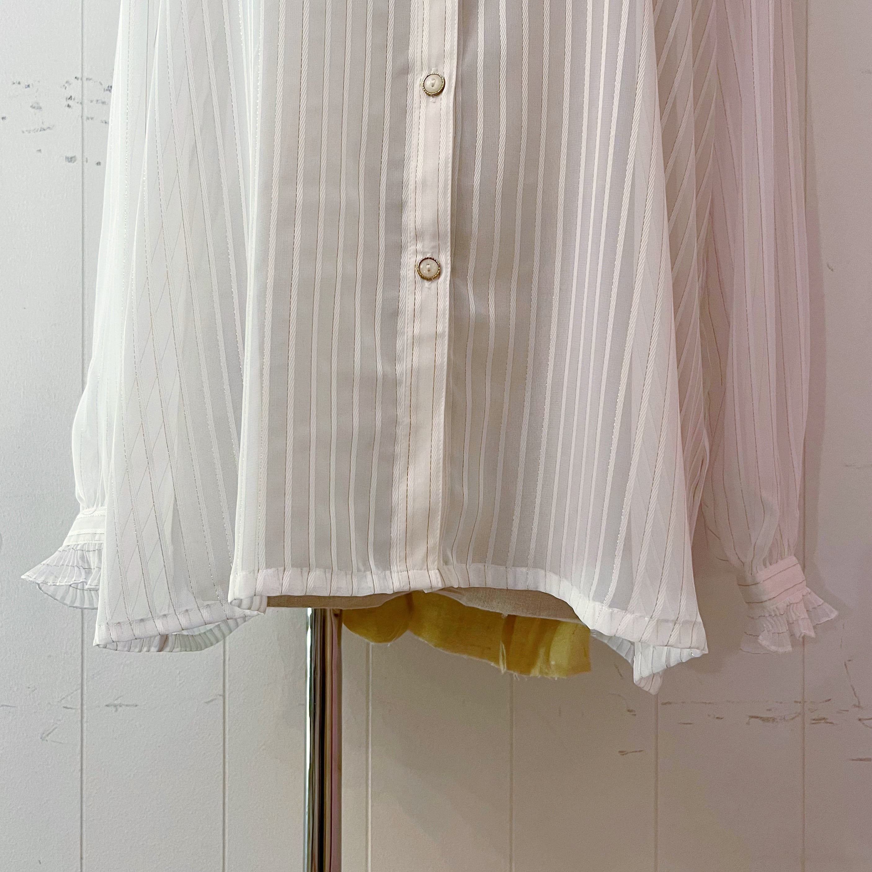 lame stripe sheer frill blouse
