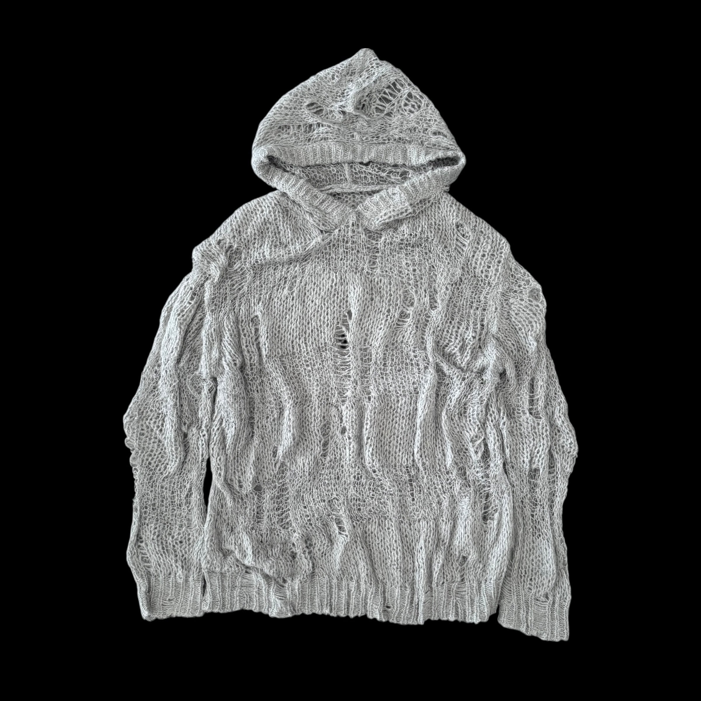 ダメージニットフーディー　GRAY