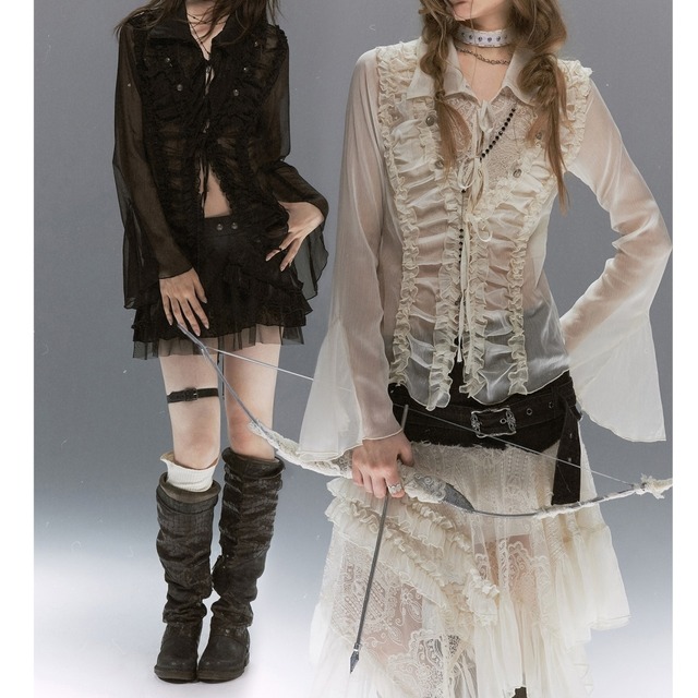 Sheer Bell-Sleeve Blouse E7177