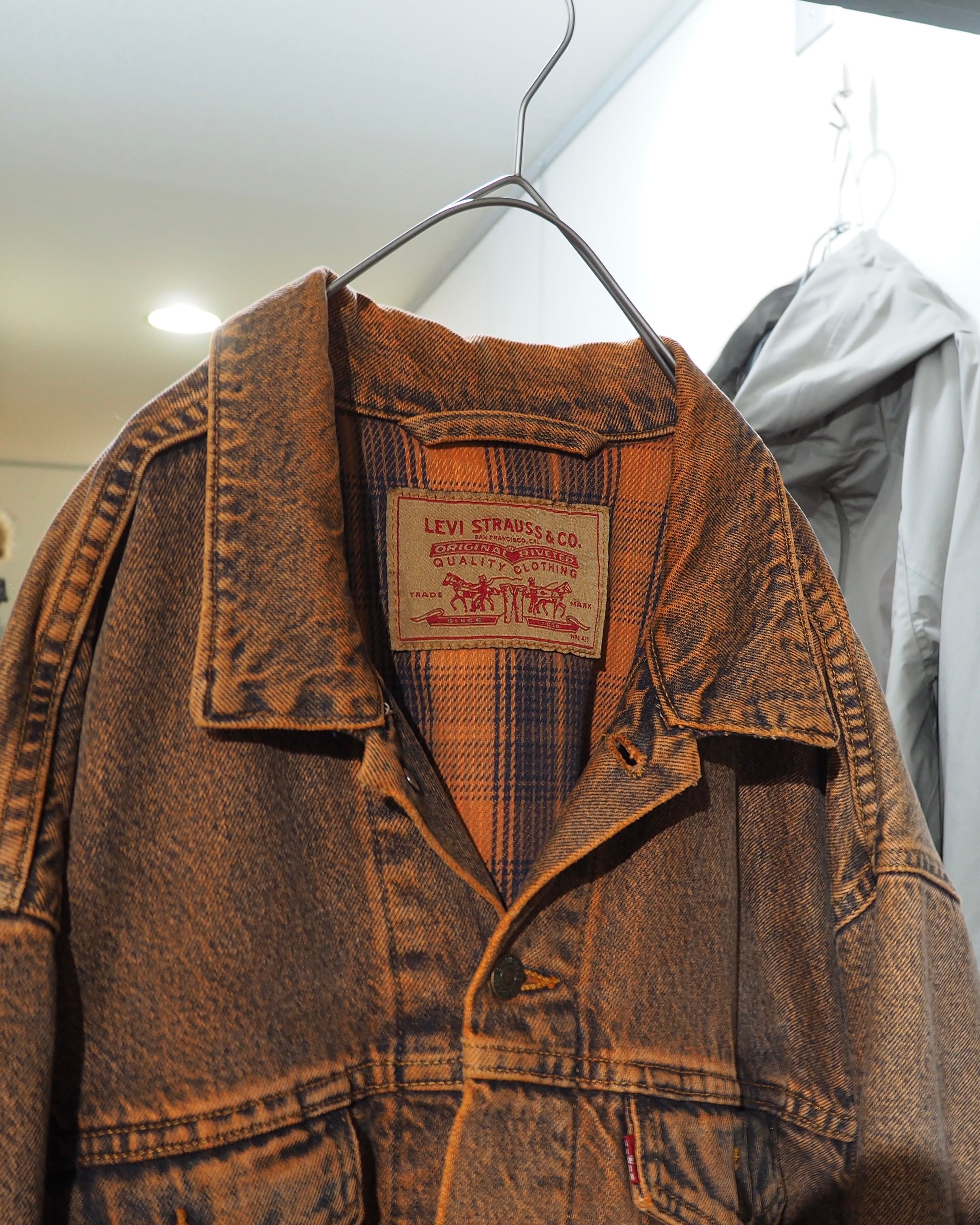 1990s " Made in USA - LEVI’S " Dark Orange Over Dyed vintage Denim jacket