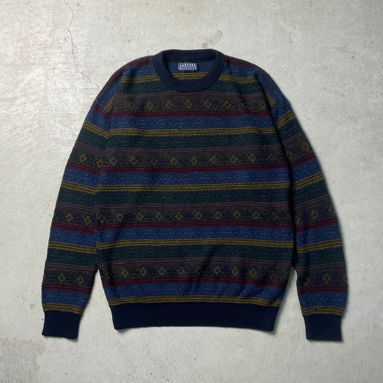 90年代 Jantzen アクリルニットセーター 総柄ニット メンズXL相当 古着 
