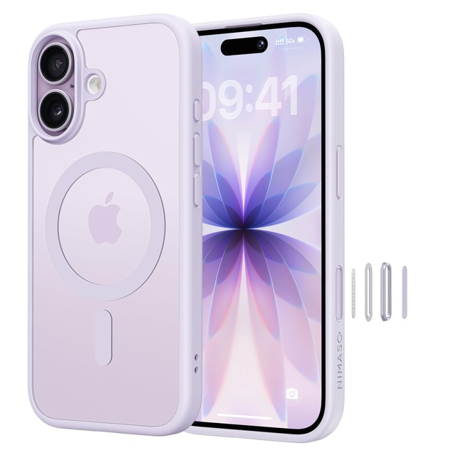 NIMASO iPhone17用ケース MagSafe対応 半透明 滑り止め 耐衝撃 アイフォン17対応 (6.3インチ)フロストパープル