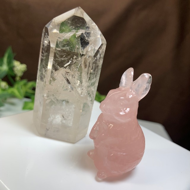 12.ローズクォーツうさぎ・トカンティンス州水晶セット